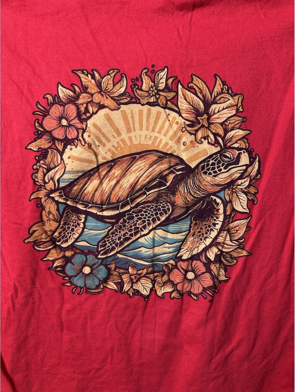 Crazy Shirts Hawaii Sea Turtle T Shirt Mens XL Red Long Sleeve Graphic Tee